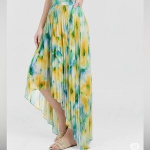 Misa Los Angeles Citron Water Color Pleated Skirt